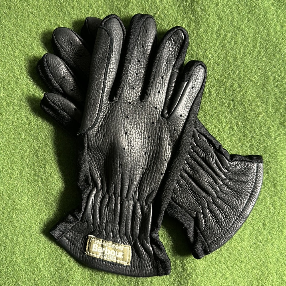 BARBOUR NWOT Quality Black Leather Gloves Sz 8 (Mens S or Womens M-L) Stretch